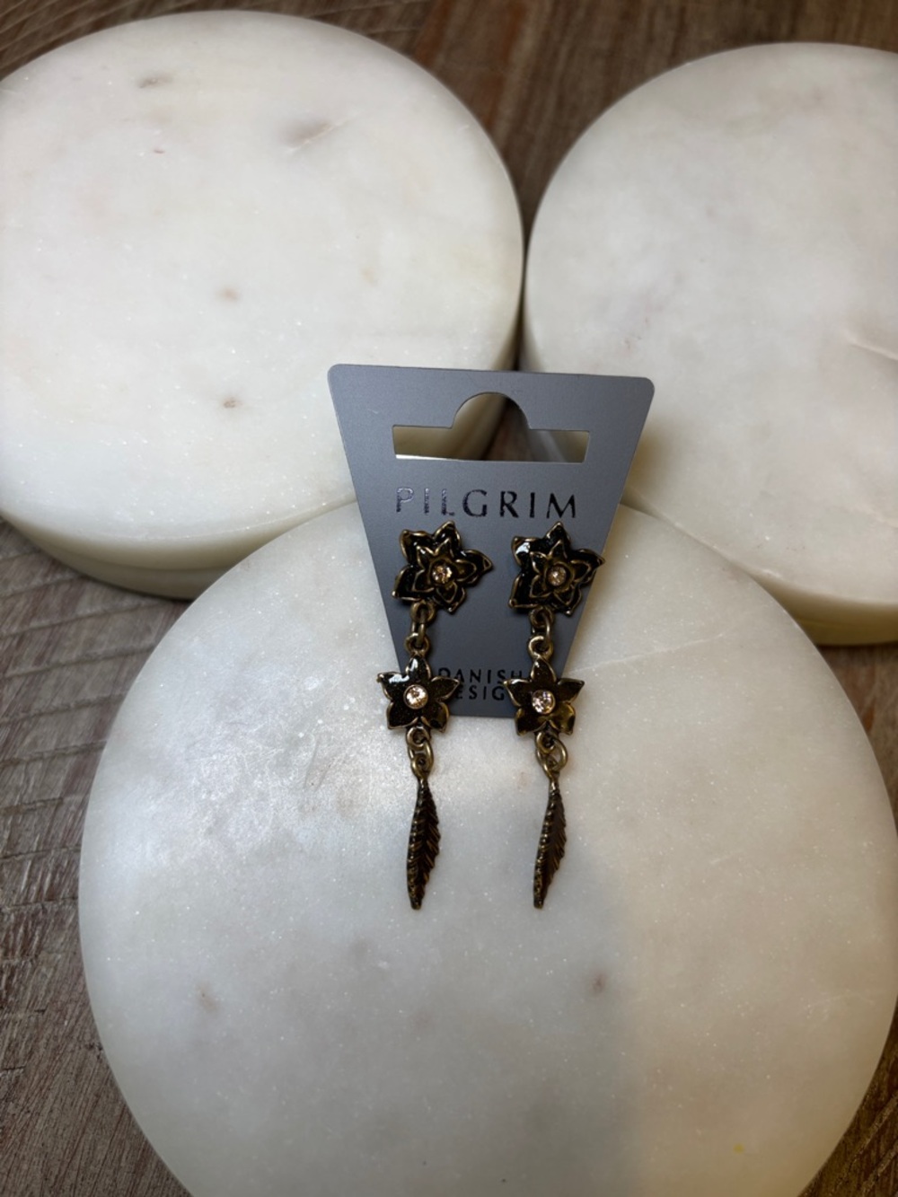 240 Pilgrim Gold Floral Chain and Feather Drop Earrings